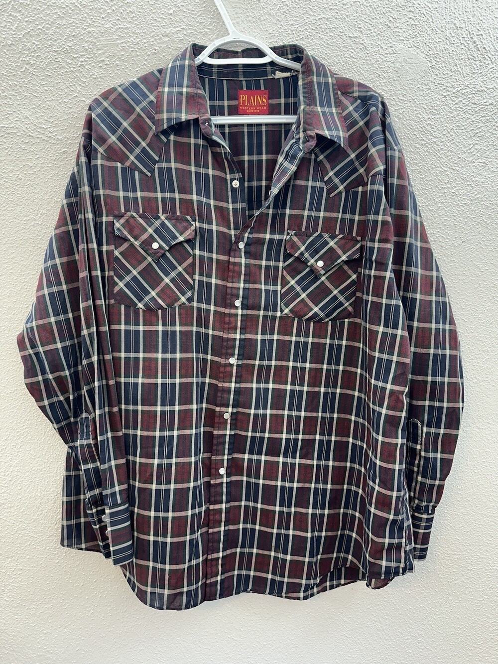 Plains Western Wear Mens Pearl Snap Shirt Size XL Long Sleeve Red Plaid